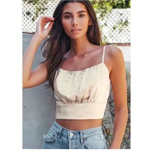Lulus Luxe'd Out Satin Cropped Tank Top Champagne M